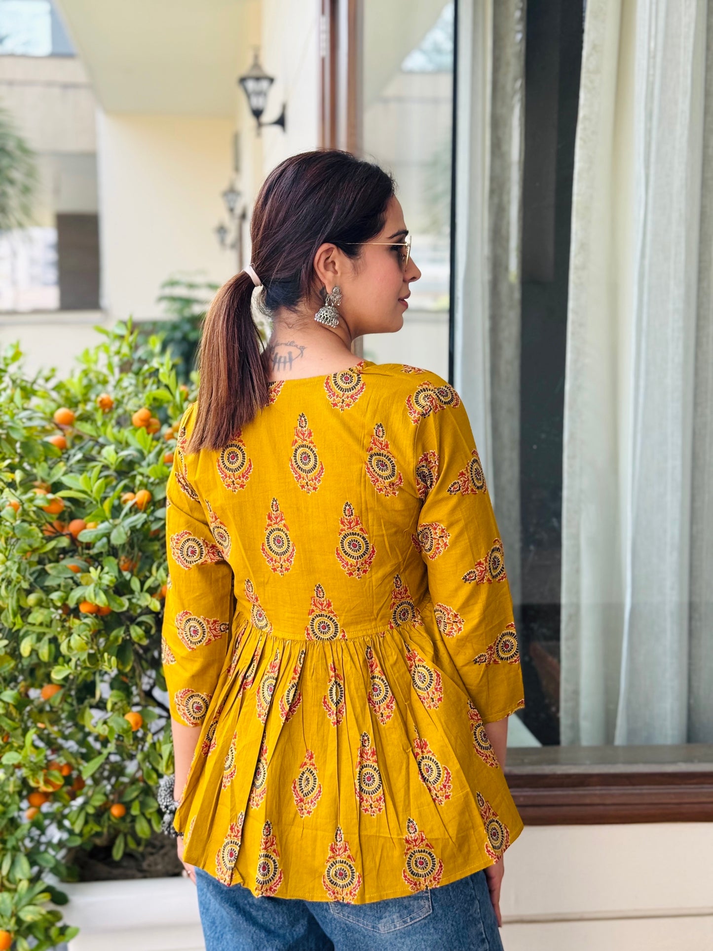 #RBP018 Yellow Peplum Cotton Kurta
