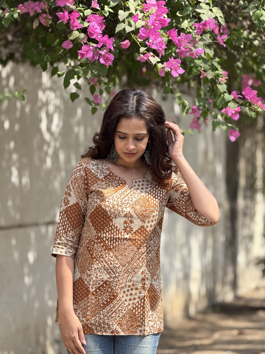 #RBP004 Brown multiprint kurta