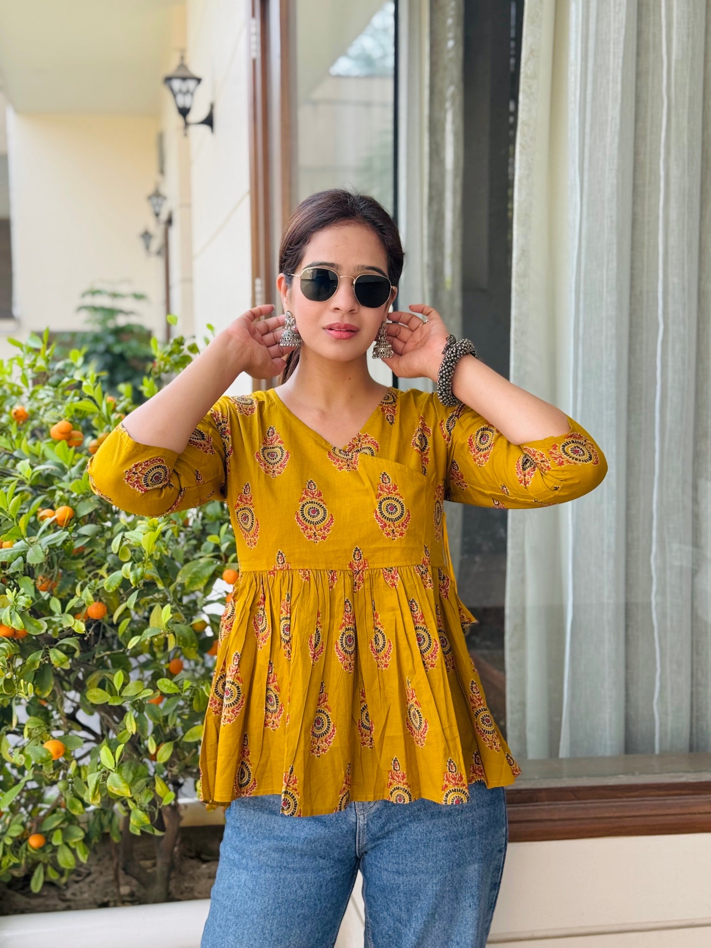#RBP018 Yellow Peplum Cotton Kurta