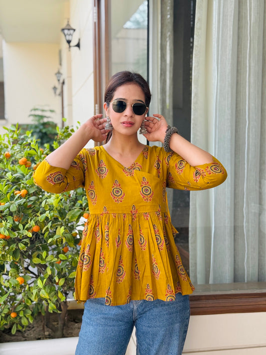 #RBP018 Yellow Peplum Cotton Kurta