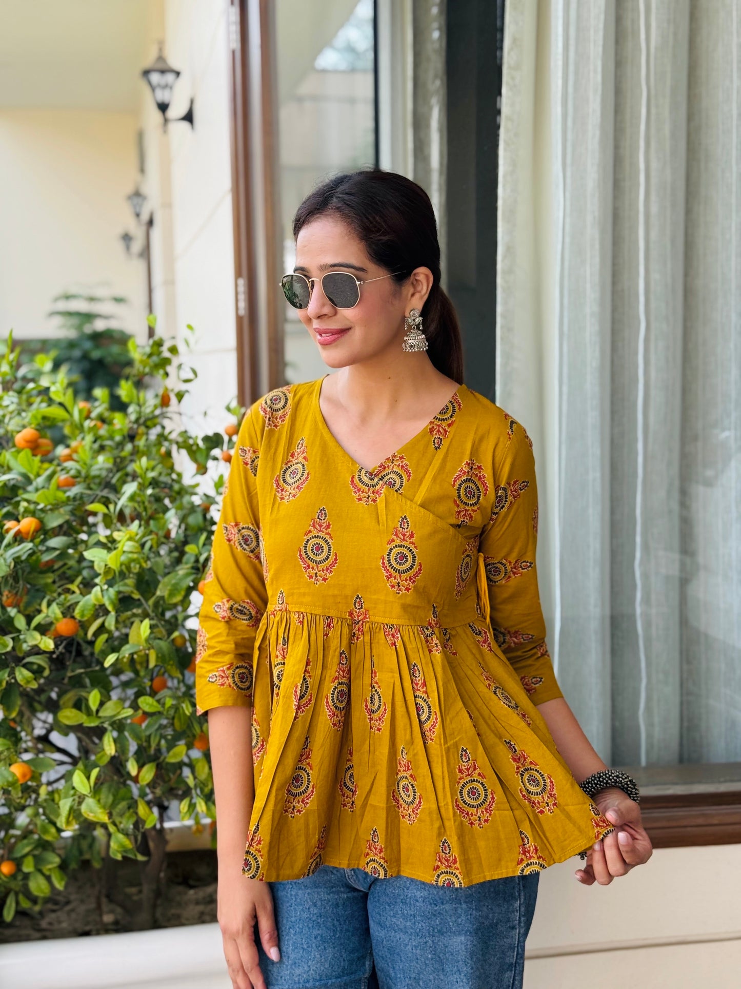 #RBP018 Yellow Peplum Cotton Kurta
