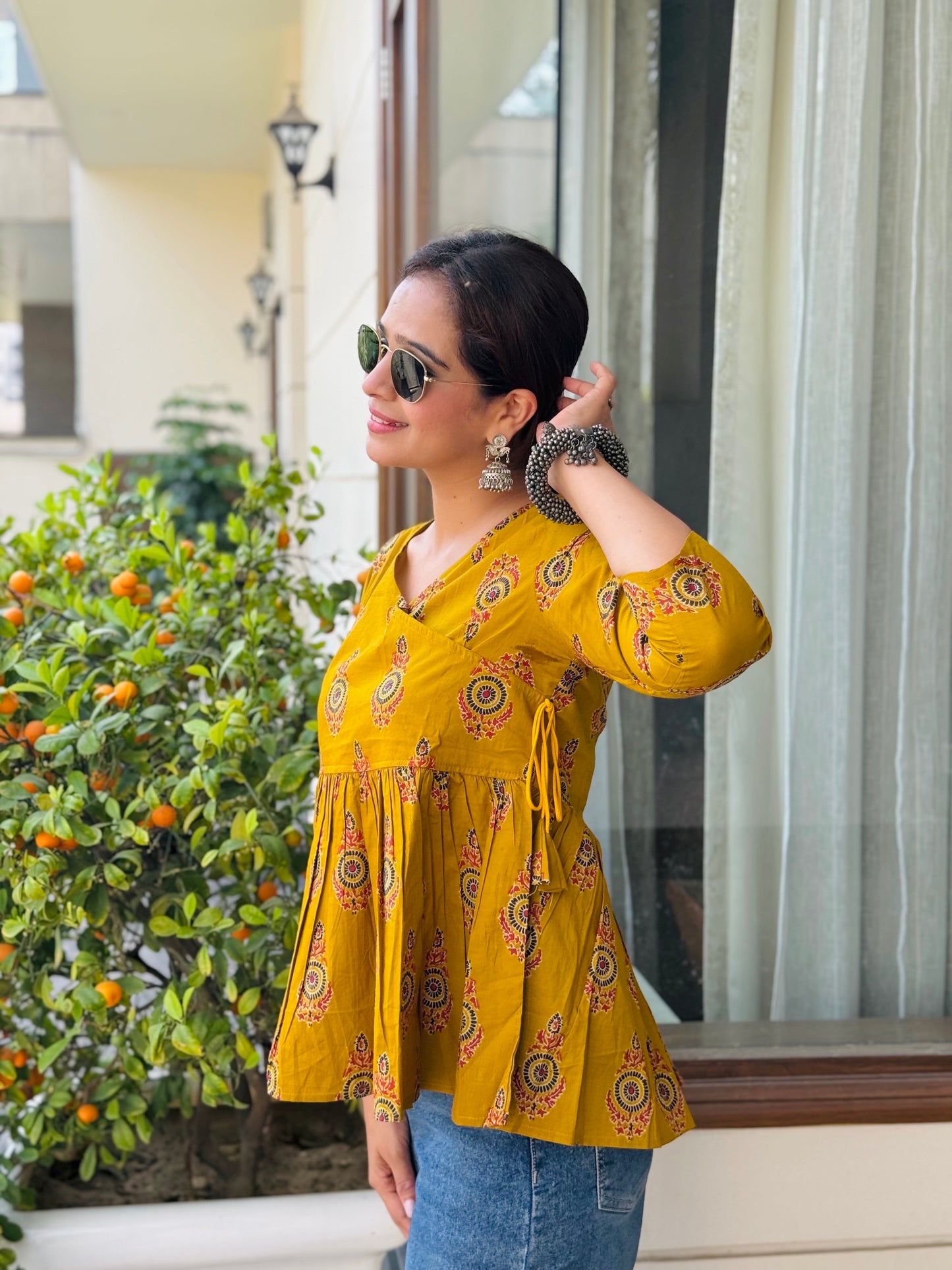 #RBP018 Yellow Peplum Cotton Kurta