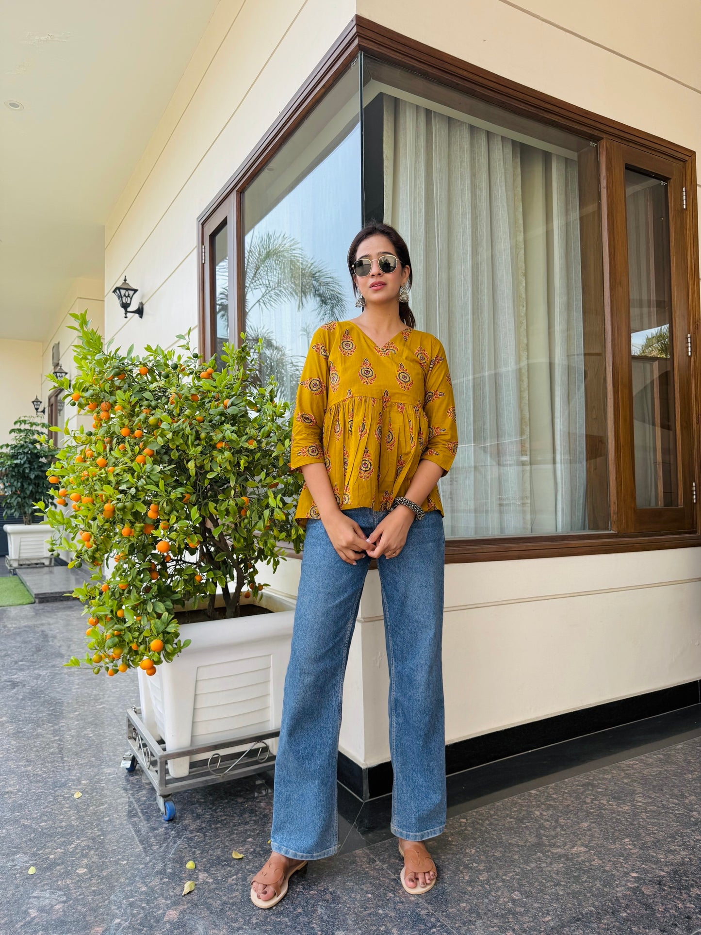 #RBP018 Yellow Peplum Cotton Kurta