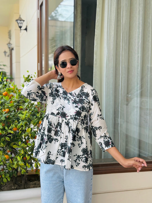 #RBP021 Ash White Peplum Cotton Kurta