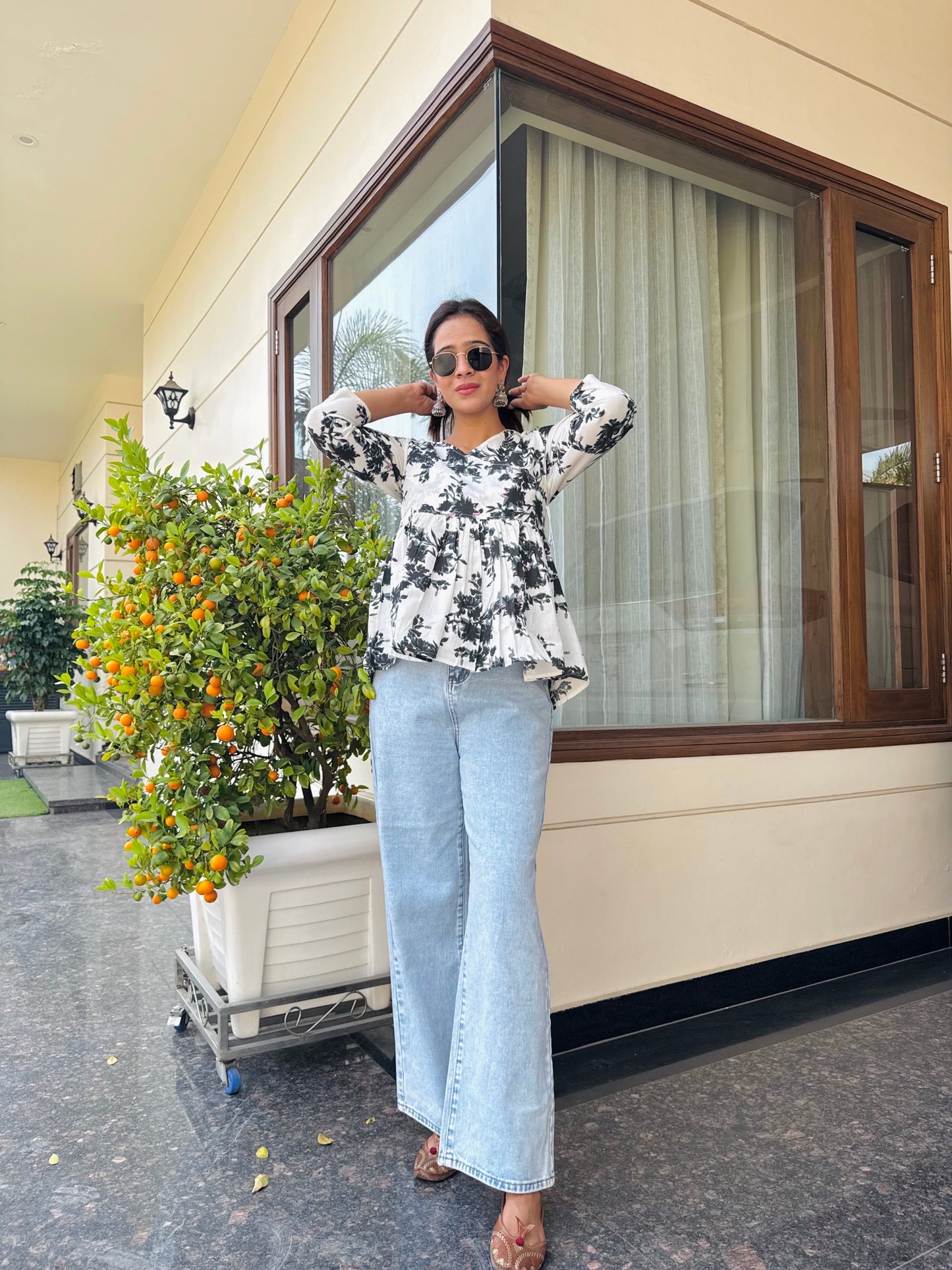 #RBP021 Ash White Peplum Cotton Kurta