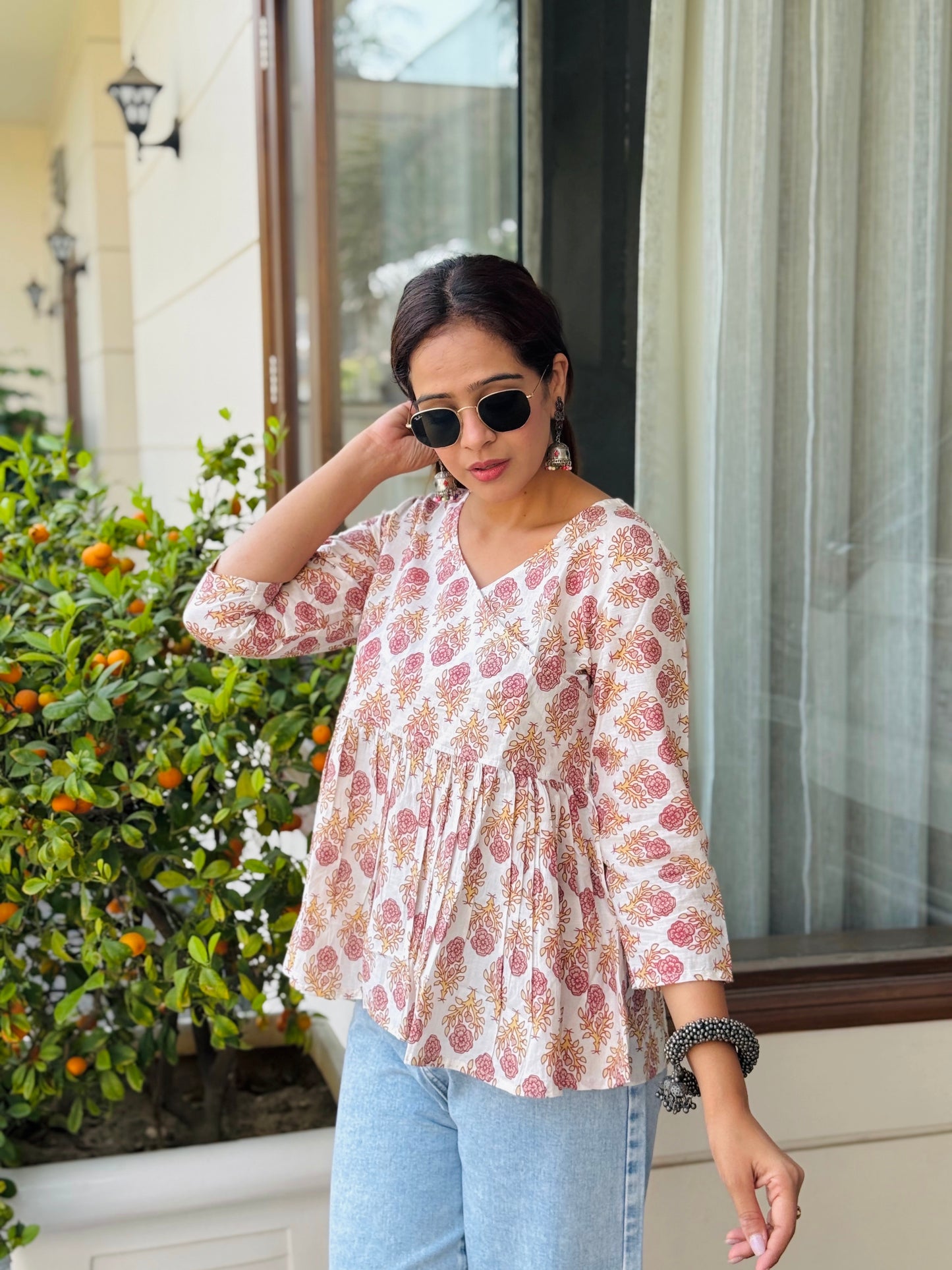 #RBP019 White Pink Peplum Cotton Kurta