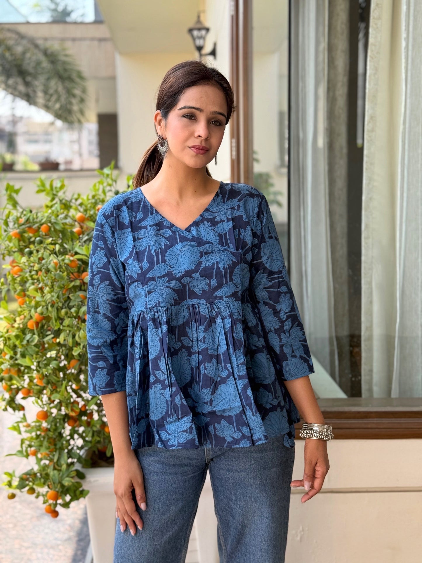 #RBP020 Blue Peplum Cotton Kurta