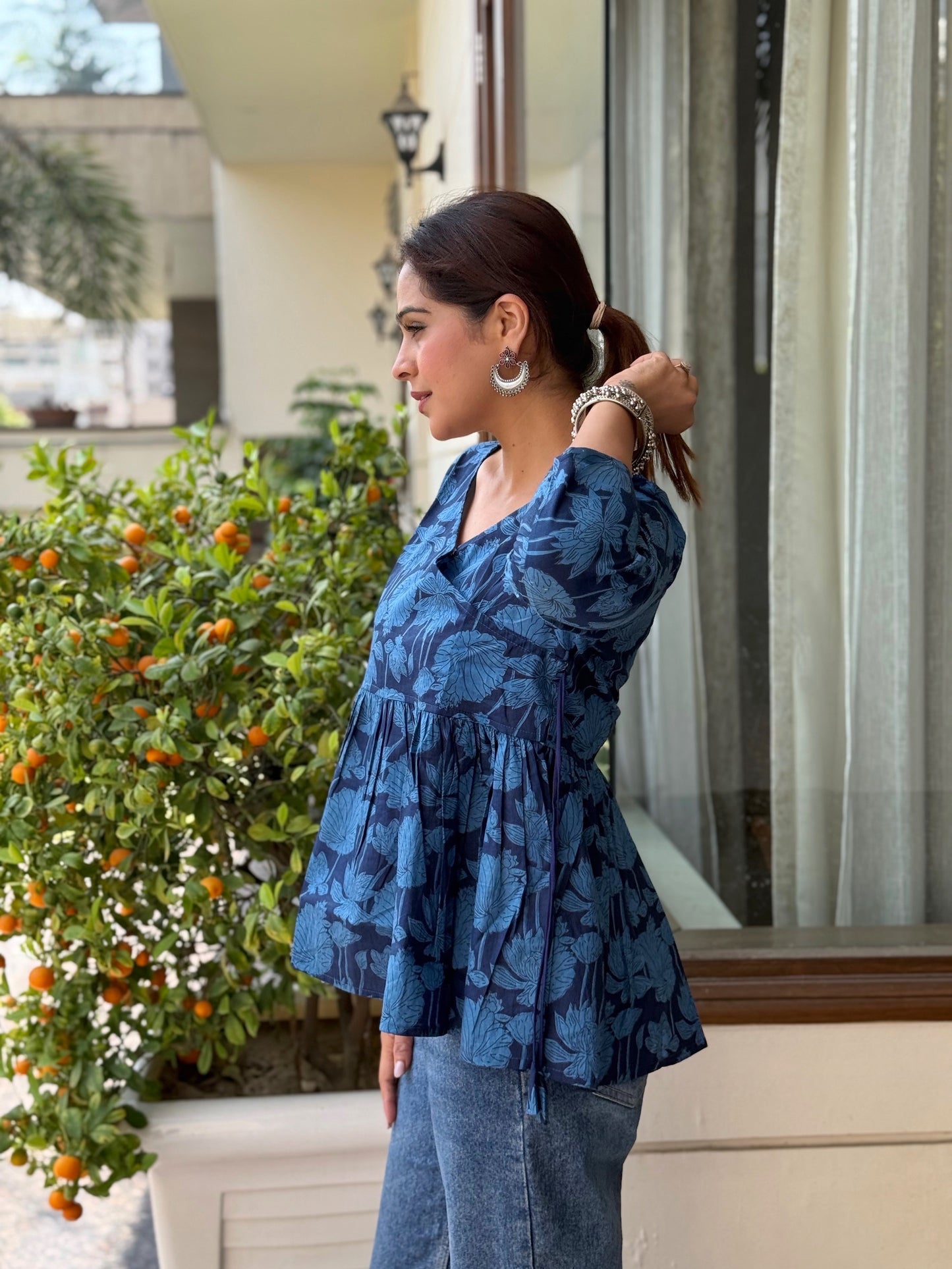 #RBP020 Blue Peplum Cotton Kurta